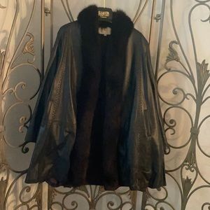 Kluger Mink Trim & Leather Swing Coat